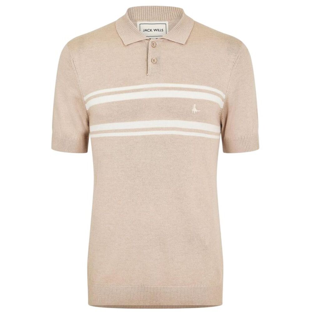 Jack Wills Mens Ribbed Polo Shirt / Beige